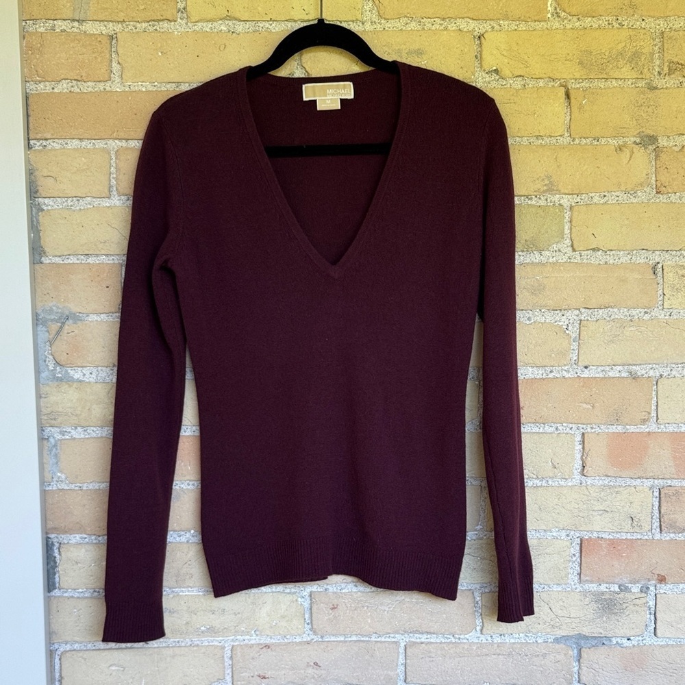 Michael Kors Deep Burgundy Cashmere V-Neck Sweater